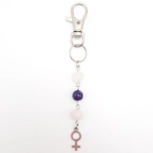 Female Sign Purple Pink White Chakra Gemstone Keychain Handmade Accessory